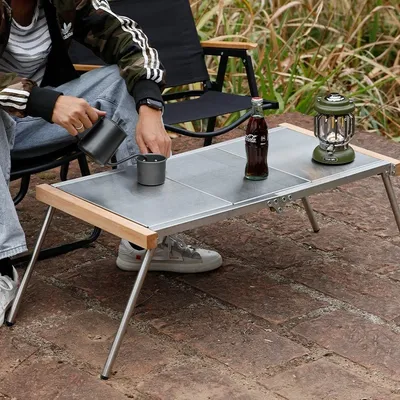 Table de camping portable avec connexion IGT table pliante en acier portable poignées réchaud
