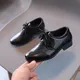 Chaussures en cuir à lacets à talons bas pour enfants style britannique noir fête mariage