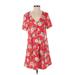 ASOS Casual Dress - A-Line V Neck Short sleeves: Red Floral Dresses - Women's Size 2