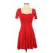 ASOS Casual Dress - A-Line Sweetheart Short sleeves: Red Print Dresses - Women's Size 0 Petite