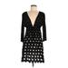 INC International Concepts Casual Dress - Sheath Plunge 3/4 sleeves: Black Polka Dots Dresses - Women's Size Medium