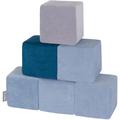 KiddyMoon Velour Blocs Mous Pour Bébé 6 Pièces Cubes De Construction En Mousse 14Cm, Cubes: Bleu