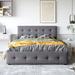 Linen Upholstered Platform Bed with Button-Tufted Headboard and Drawers