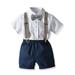 Efsteb Baby Boy Outfits Kids Toddler Infant Baby Boys Clothes Sets Short Sleeve Casual Lapel Gentleman Formal Shirts and Sling Suspender Shorts Set Navy 1-2 Years