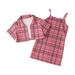 2PCS Toddler Kids Girls Outfit Clothes Setplaid Short-Sleeved Jacket Dress Set