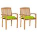 vidaXL Patio Chairs 2 pcs with Bright Green Cushions Solid Teak Wood - 23.6" x 22.6" x 35.4"