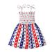 HAPIMO Girls s Knee Length Dress Stripe Star Print Relaxed Comfy Holiday Princess Dress Lovely Sleeveless Square Neck Cute Independece Day Elastic Pleated A 3-4 Years