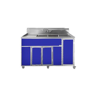 Monsam PSE-2002LA-BLUE Blue Double Deep Basin Portable Commercial Sink with 2 Drainboards