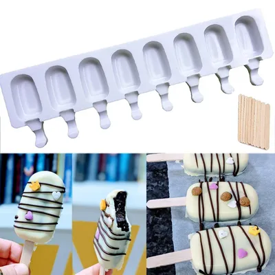 4/8 loch Food Grade Silikon Ice Cream Form Eis Pop Cube Popsicle Form Mit Sticks Dessert DIY Magnum