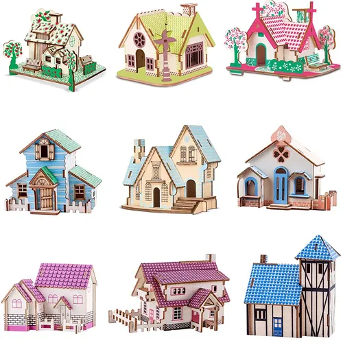 3D Holz puzzle Puzzle Haus Villa Architektur modelle DIY zusammen gebaute Kombination Kinder