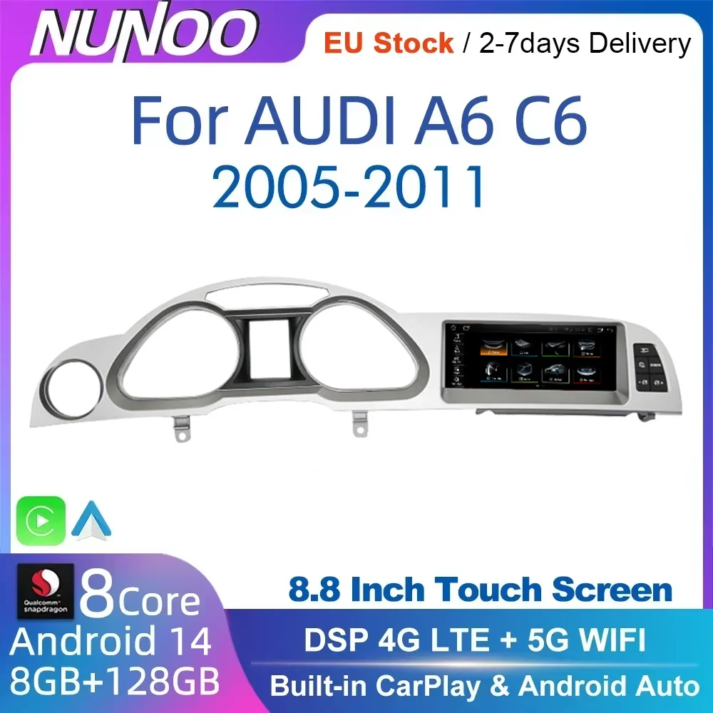 Android 14 8+128GB CarPlay für Audi A6 C6 4f 2005-2009 MMI 2G 3G GPS Auto-Multimedia-Player Navigation Autoradio Stereo DSP WIFI Image