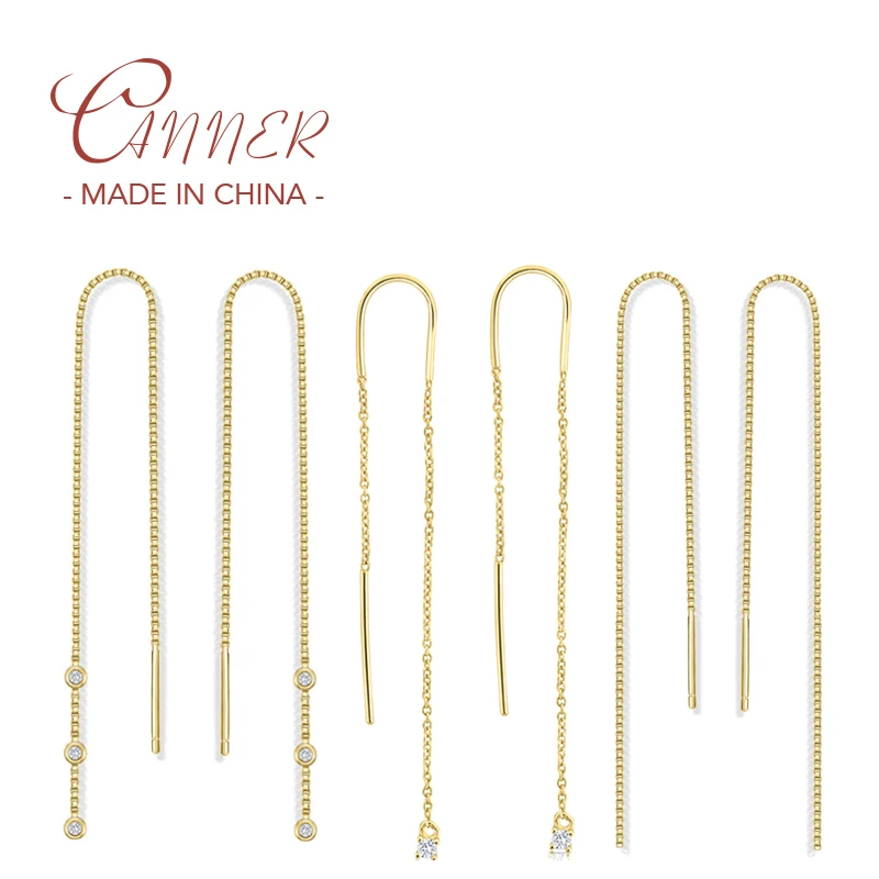 CANNER 925 Sterling Silber Trend Lange Draht Quaste Kette Bling Zirkon Anhänger Tropfen Ohrringe frauen Hängende Ohrringe Schmuck 2 stück Image