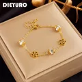 DIEYURO 316L Edelstahl Gold Farbe Blume Zirkon Charme Armband Für Frauen Neue Mode Damen Armreifen