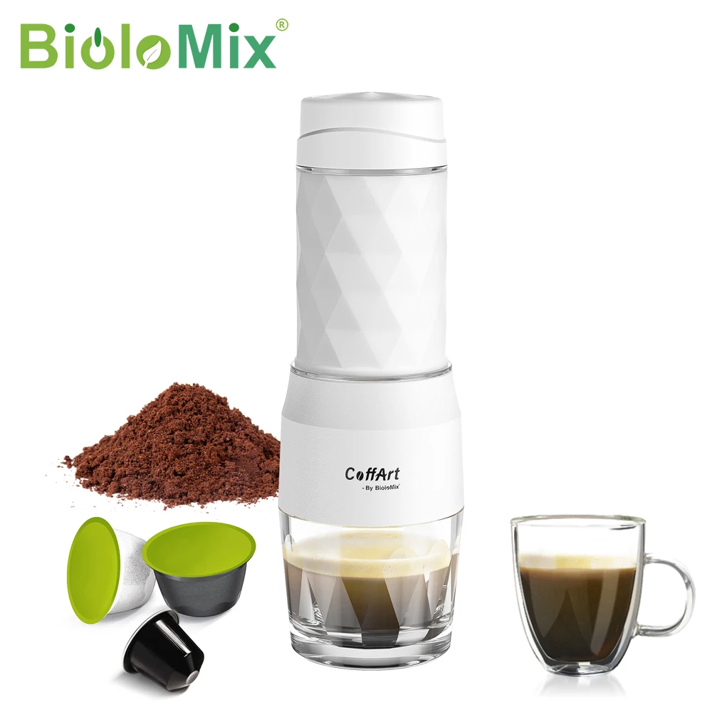 BioloMix Tragbare Kaffeemaschine, Espressomaschine, Handpresse, Kapsel, gemahlener Kaffeebrüher, tragbar für Reisen und Picknick Image