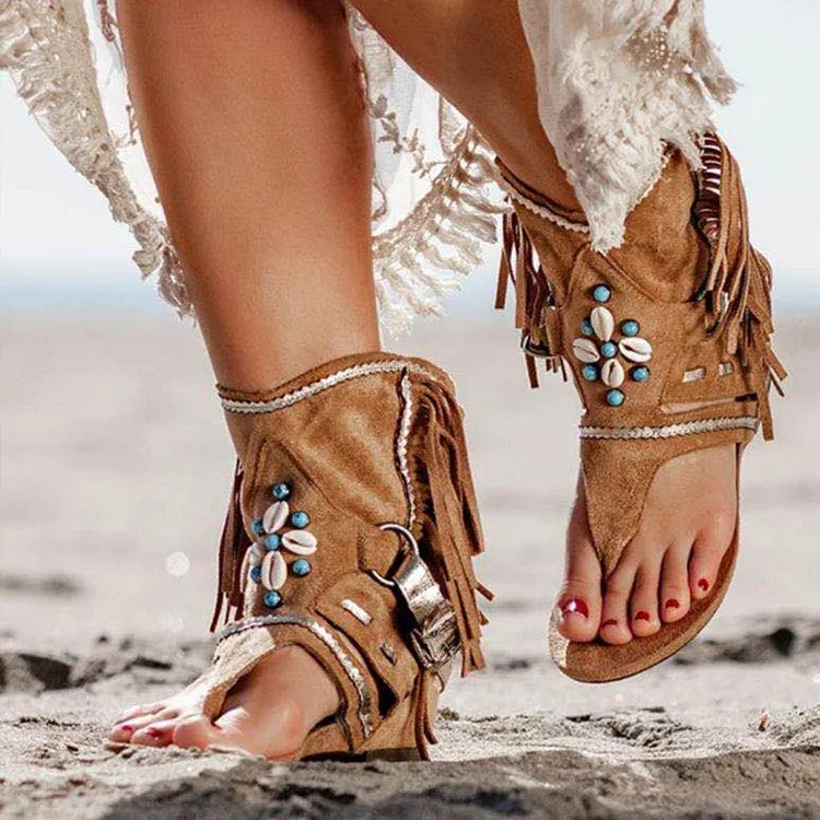 Retro Frauen Fransen Blume Keile Schuhe 2022, Solide Flock Strand Casual Sandalen Frauen Sommer Flip Flop Sandalen