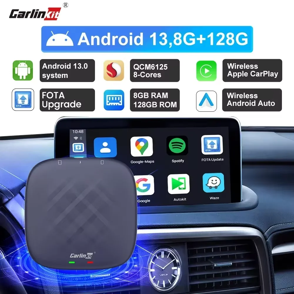 CarlinKit 8+128G CarPlay Ai Box Plus Android 13 Wireless Android Auto CarPlay QCM6125 665 FOTA Upgrade Für VW Audi Kia Fiat Ford Nissan Skoda Volkswagen Mazda Haval Image