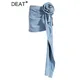 Deat Mode Damen rock hohe Taille drei dimensionale Rose Blume asymmetrische blaue Denim kurze Röcke