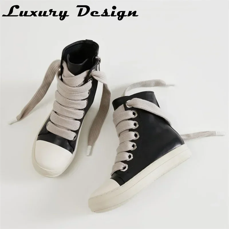 Rick Vintage Designer Herrenschuhe Dicke Schnürsenkel Mode High Top Plateau Schwarz Leder Casual Damen Chunky Sneaker Image