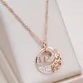 Kinel Luxus 585 Rose Gold Anhänger Halskette Frauen Kristall Blume Natürliche Zirkon Braut Hochzeit