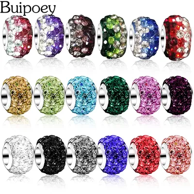 Buipoey 2PCS Schlamm Ball Kristall Perlen Anhänger Fit Original Pandora Charms Armband Armreif Für