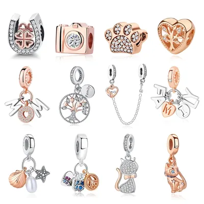 Original Sterling Silber Charm Perle Stammbaum Mutter Anhänger Sicherheits kette Charms Roségold Fit