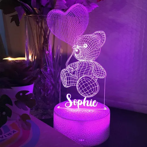 Benutzer definierte Name Teddybär farbige Nachtlicht 3d LED-Lampe für Kinderzimmer Dekor Weihnachten