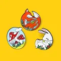 Cartoon Tier Broschen Anlage blumen Rot Fuchs Kaninchen Pilz Emaille Pins Tasche Kleidung Revers