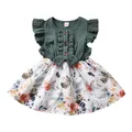 Lioraitiin Kleid Sommer 1-5Years Baby Mädchen Bowknot Blumen Druck Rüschen Hülse Patchwork Länge