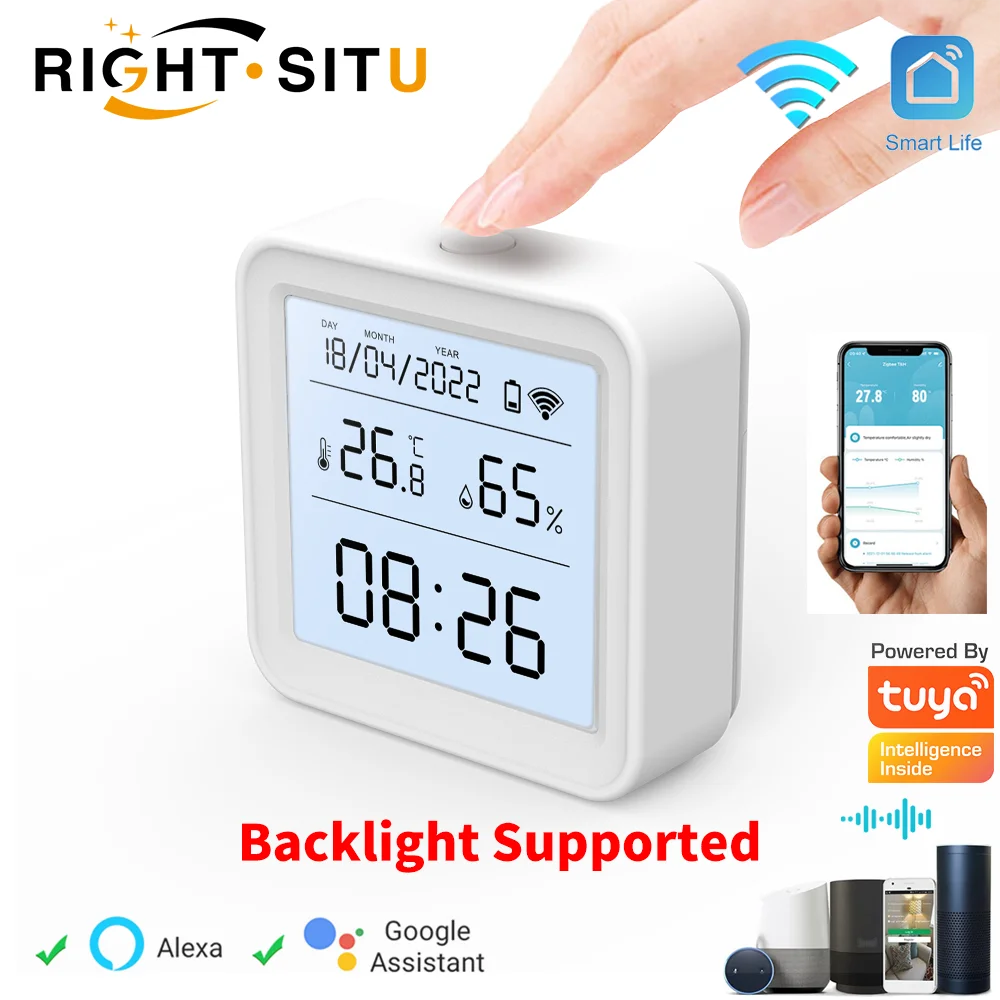 Tuya WIFI Temperatur Feuchtigkeit Sensor Hygrometer Thermometer Smart Home Hintergrundbeleuchtung Smart Life Support Alexa Google Assistent Image