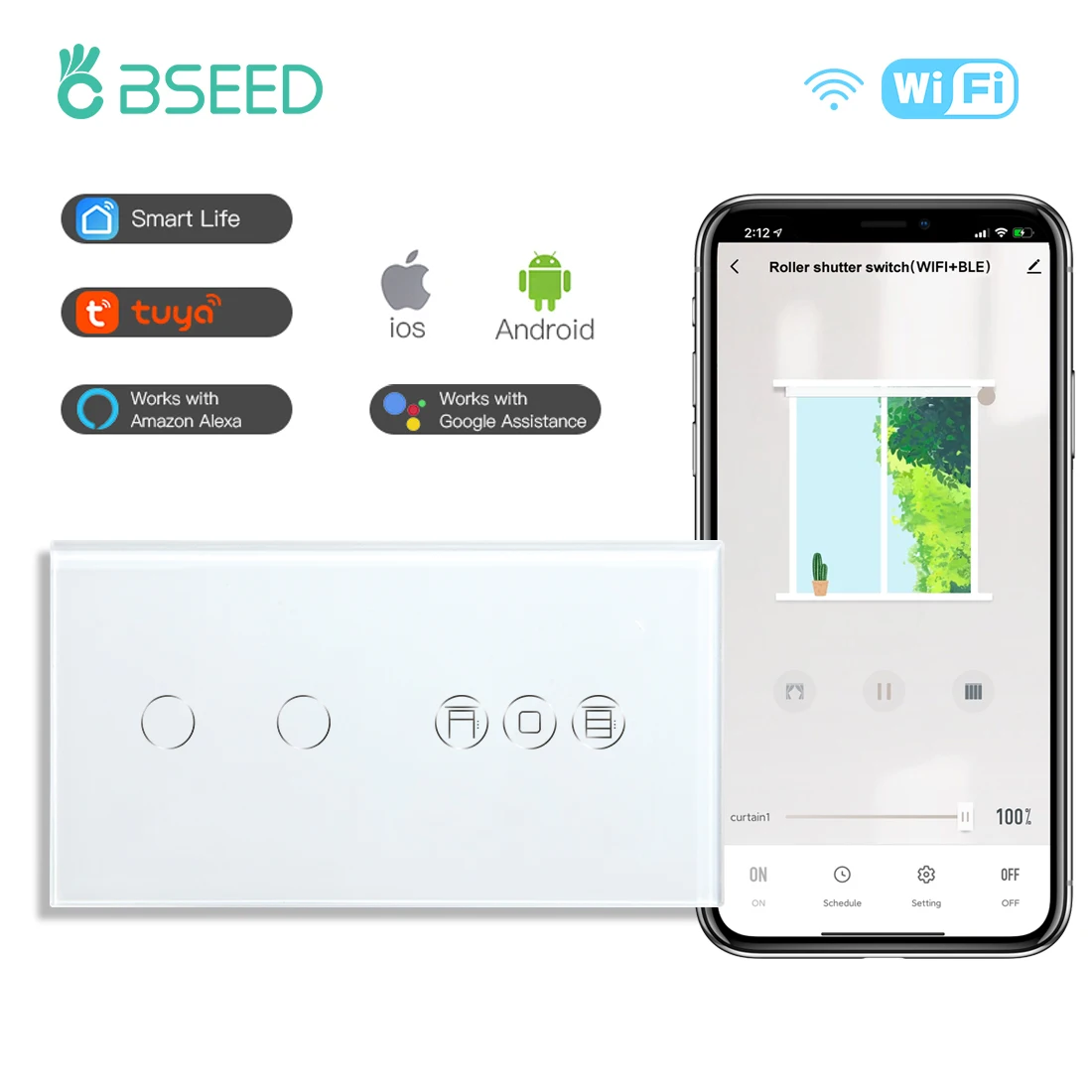 Bseed Wifi Auslöser Schalter Smart Touch Rollo Schalter Smart 1/2/3Gang 1/2/3 weg Touch Licht Schalter app Control Google Alexa