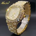 Gold Uhr Für Männer Diamant Iced Out Hip Hop Stilvolle Quarz Uhren Für Männliche Doppel Zifferblatt