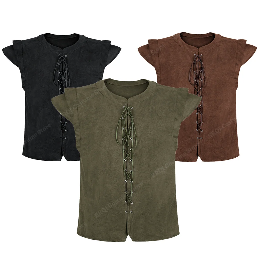 Piratenweste Herren Lederkostüm Schnürung vorne Herren Piraten Mittelalter Weste Erwachsene Vintage Renaissance Weste Braun Übergröße