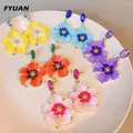 Fyuan koreanischen Stil 5 Farbe Emaille Blumen Tropfen Ohrringe für Frauen grün rosa blau baumeln