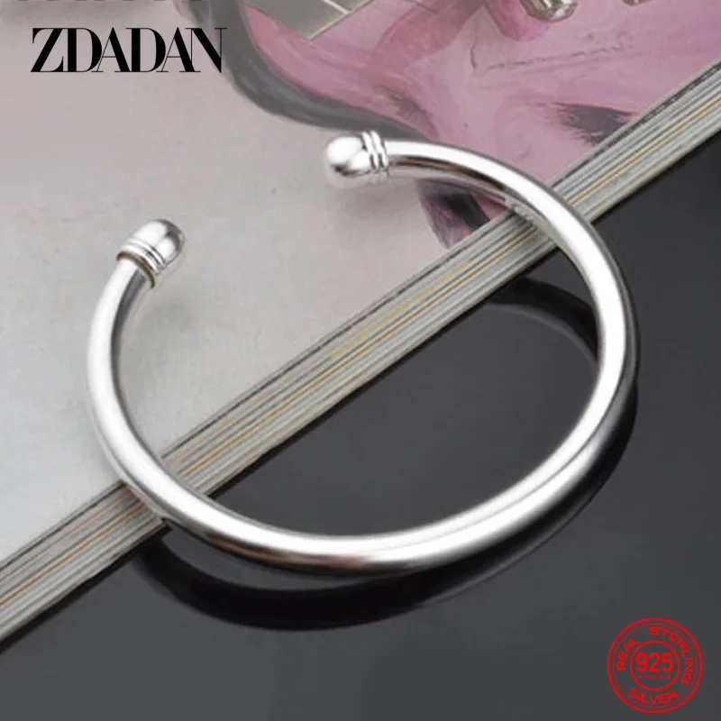 Zdadan Sterling Silber einfache Doppel perlen offene Manschette Armband & Armreif für Frauen Hochzeits schmuck Party Geschenke Image