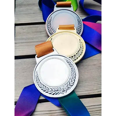 Blank Medaillen Ohr von weizen medaille mit Farbe band 65mm gold Silber Kupfer Farbe medaille