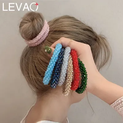 Levao Kristall Perlen Haar Seil für Frauen Pferdeschwanz Scrunchies Elastische Haar Bands Perlen