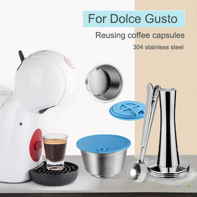 Nachfüllbar für Dolce Gusto Kapsel Silikonhülle Edelstahl Metall Dolci Gusto Kaffeemaschine Kaffeeschaufel Tamper i Cafilas Image