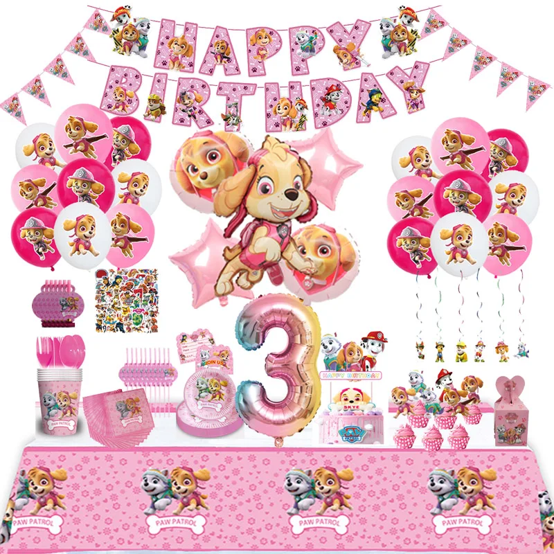 Paw Patrol Rosa Geburtstag Skye Thema Party Dekorationen Geschirr Set Pappteller Tassen Servietten Für Kind Party Liefert Spielzeug Geschenke Image
