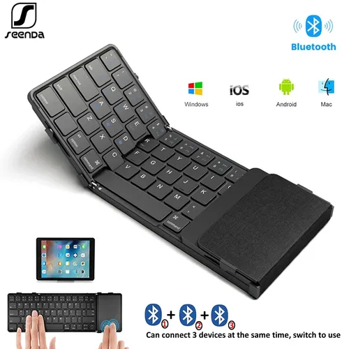 SeenDa Tri-Klapp Drahtlose Tastatur mit Touchpad Wiederaufladbare Mini Tastatur Faltbare Tastatur