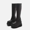 Frauen Kniehohe Stiefel frauen Zip Leder Schnalle Hohe Stiefel Frau Low Heels Damen Schnalle Gürtel Weibliche Schuhe Gothic schuhe