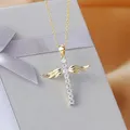 Engel Flügel Kreuz Anhänger Halsketten für Frauen Ästhetischen Koreanische Mode Gold Farbe CZ Choker