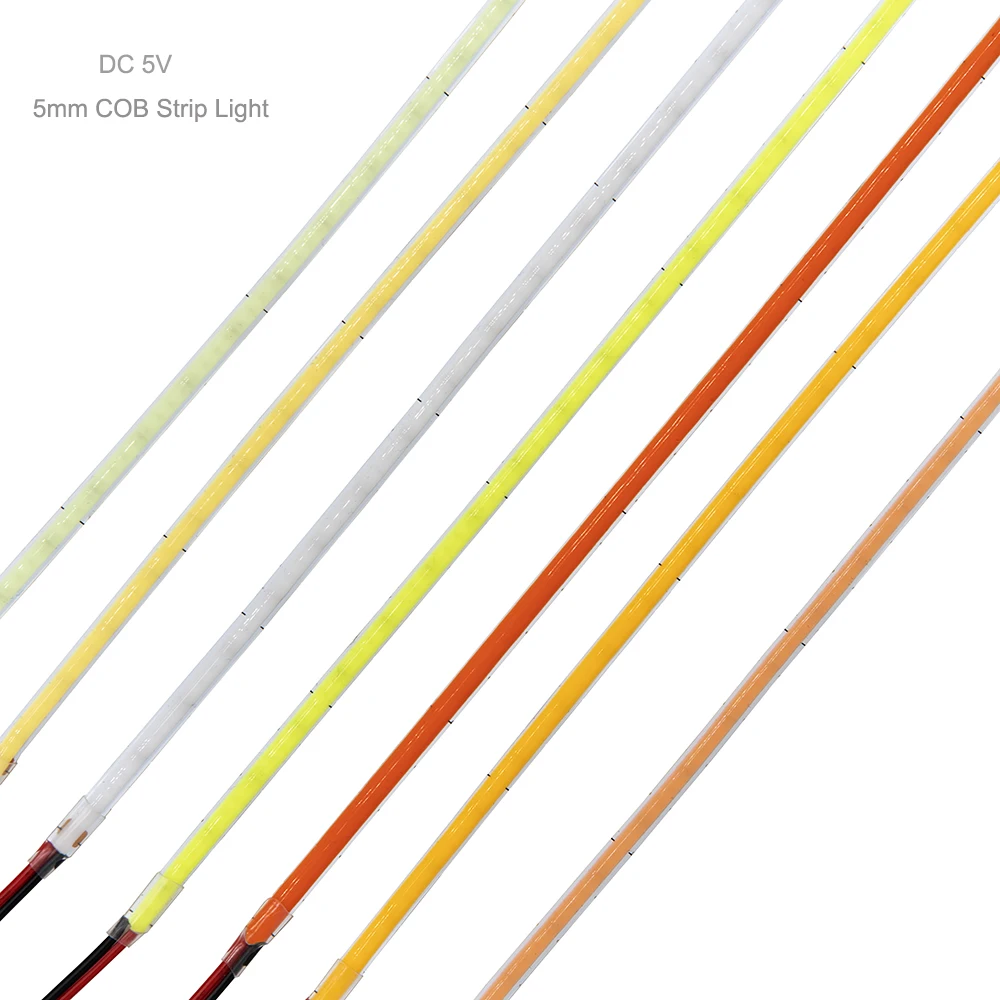 5 V 5 mm COB-Lichtleiste, dimmbares Band, 320 LEDs/m, flexible Lichtleiste für Dekorbeleuchtung, 3000 K, 4000 K, 5700 K