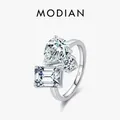 Modian Real 925 Sterling Silber Luxus geometrische schillernde Smaragd geschnitten Zirkonia Ring für