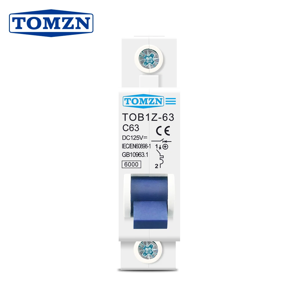 TOMZN DC MCB 6000A 1P 125V Mini-Leitungsschutzschalter 3A 6A 10A 16A 20A 25A 32A 40A 50A 63A Image