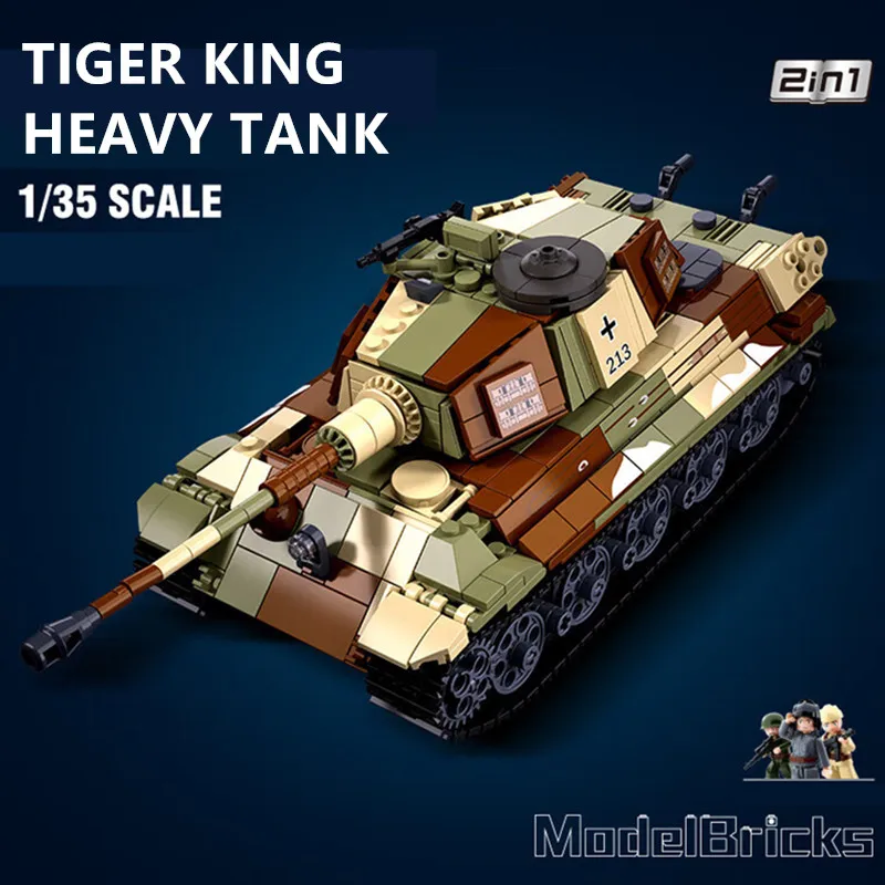 Sluban 930PCS ARMY Tiger King Heavy Tank Land Force WW2 Military Soldier Bausteine Sets Lernspielzeug für Kinder Image