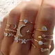 Bohemian Midi Knuckle Ring Set Für Frauen Kristall Sterne Mond Blume Liebe Crescent Geometrische