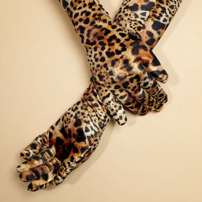 Mode Leopard Druck Gold Samt Abendessen Kleid Handschuhe Halloween Make-Up-Party Oper Bühne Voller Image