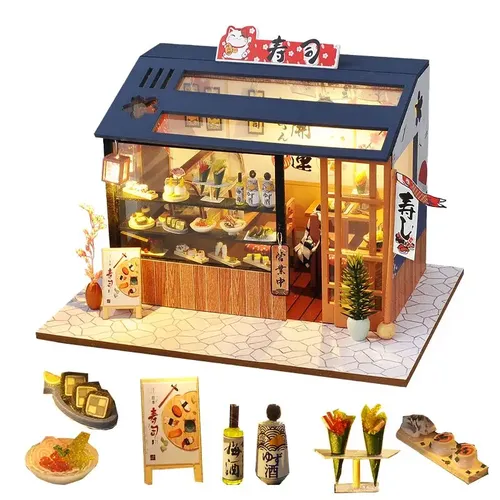CUTEBEE DIY Dollhouse Kit Holz Puppe Häuser Miniatur Puppenhaus Möbel Kit Mit LED Spielzeug Für
