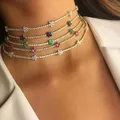 Iced Out Bling Regenbogen Bunte Zirkonia CZ Tennis Kette Frauen Charme Blume Choker Halskette