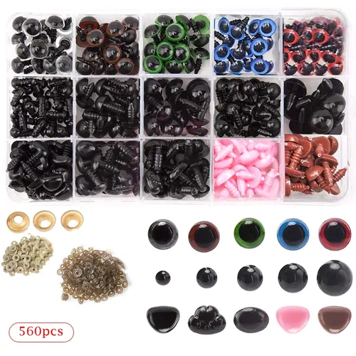 560Pcs Sicherheit Augen und Nasen mit Scheiben für Stofftier Puppe Häkeln Schwarz Glitter Augen für